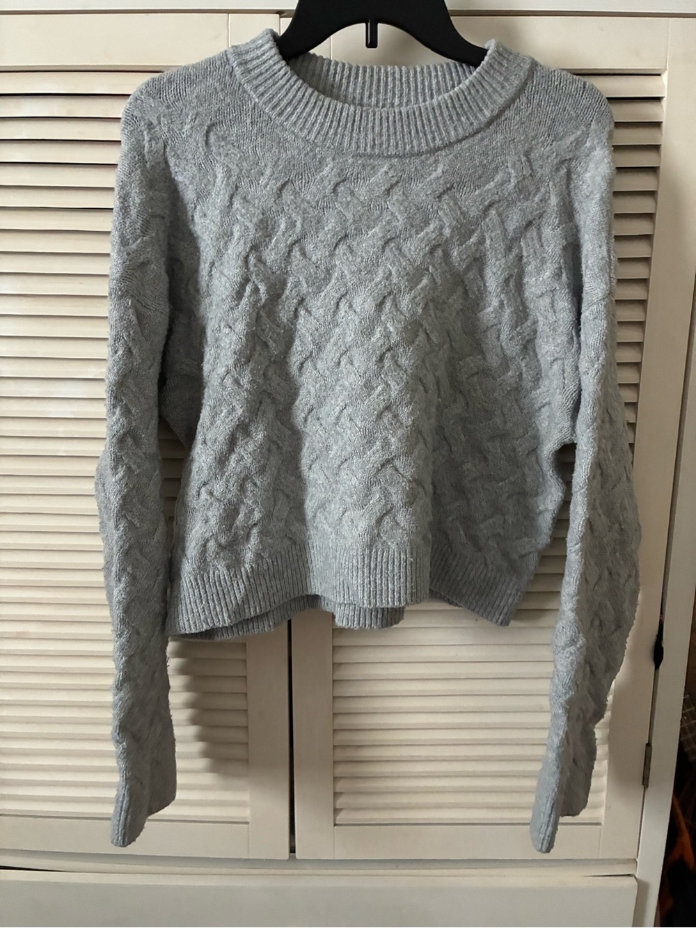 wild fable Light Gray Cable Knit Crewneck Sweater